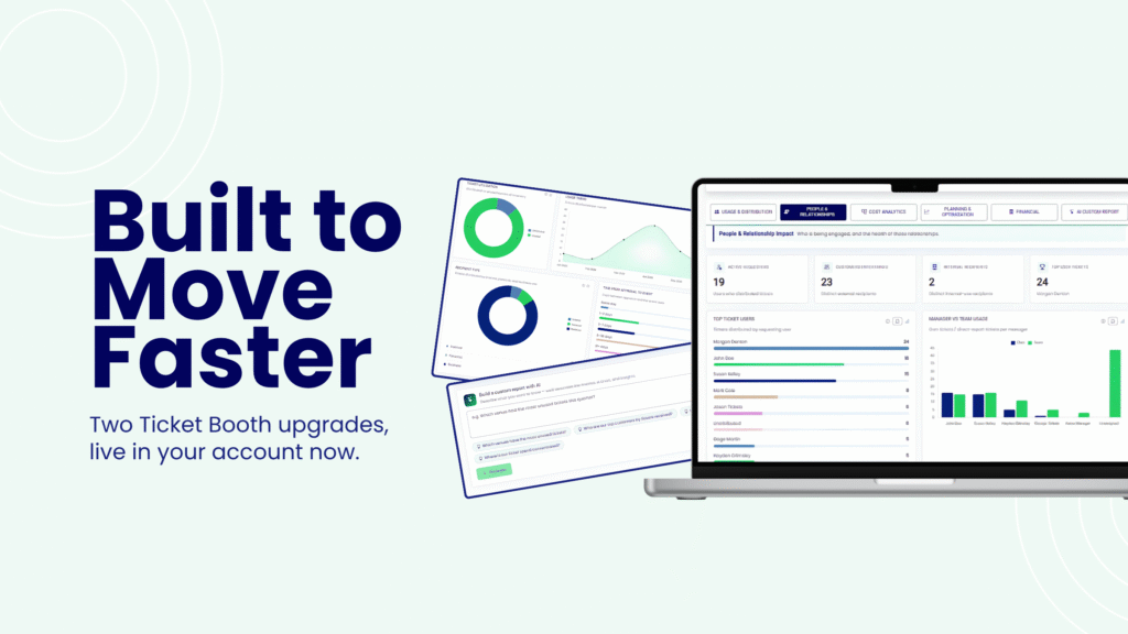 Ticket Booth just got two upgrades: automatic ticket status tracking from Sent to Accepted, and a smarter reporting suite with AI Custom Reports. See what's new and log in to explore both today.