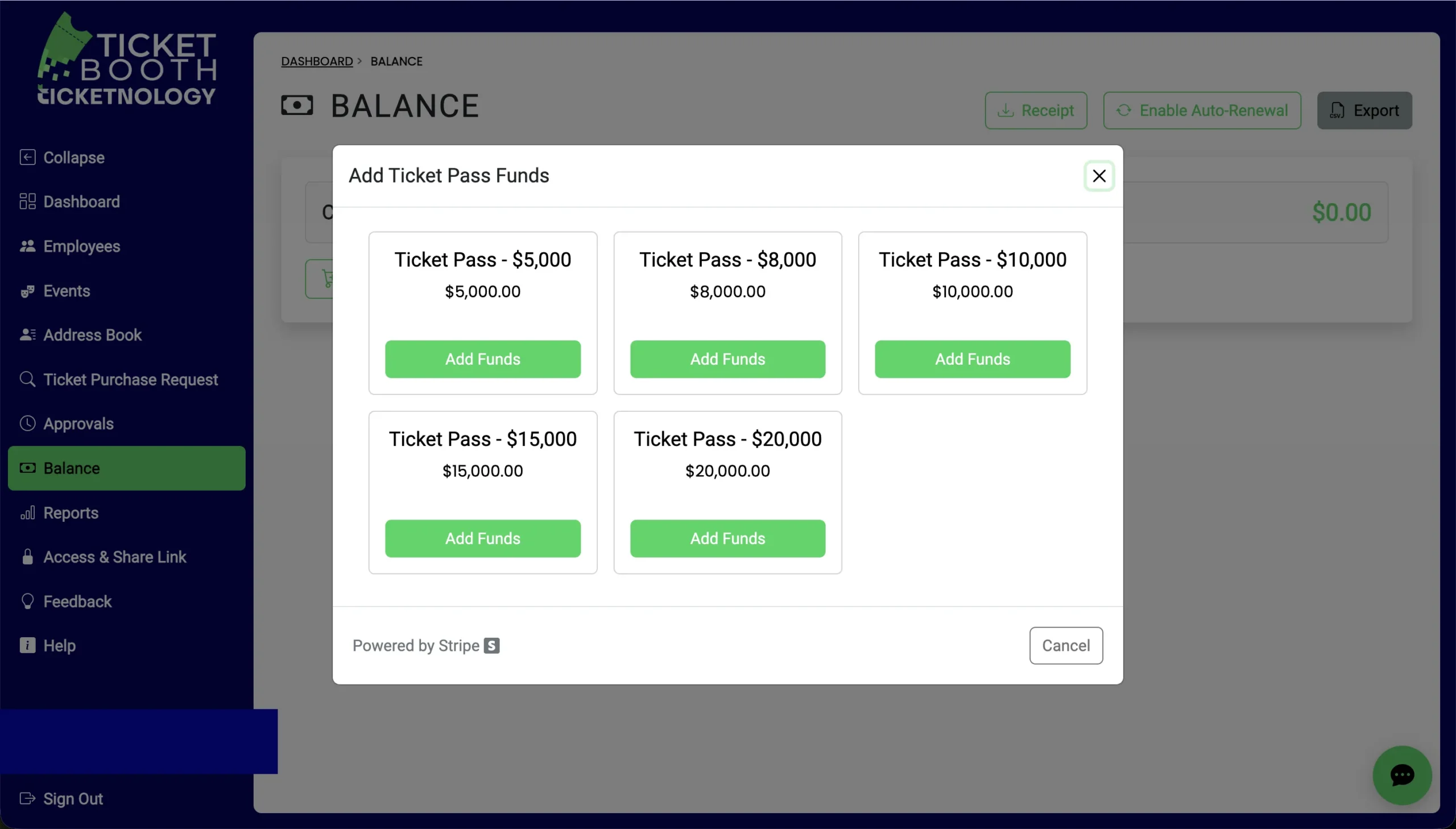 Ticket Pass budget dashboard